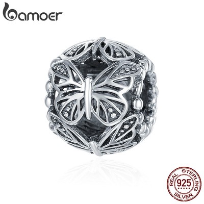 Phụ Kiện Bamoer Bằng Bạc 925 Chạm Khắc Hình Bướm Dùng Làm Vòng Tay Thủ Công