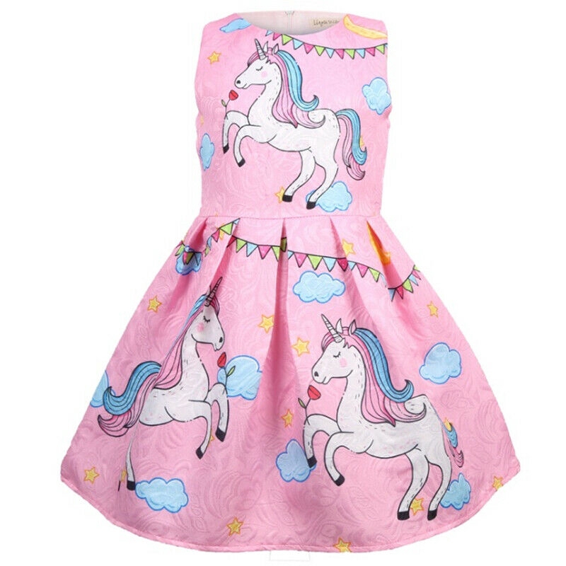 Girls Unicorn Sleeveless Dress Kid Sundress Summer Birthday Party Outfit Dress