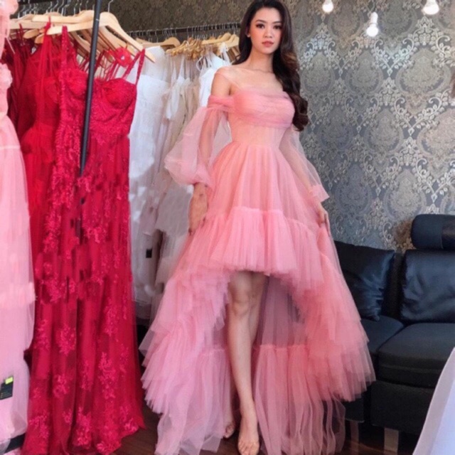 Đầm dự tiệc đuôi tôm trễ vai lưới TRIPBLE T DRESS - size M/L (kèm ảnh/video thật) MS8Y