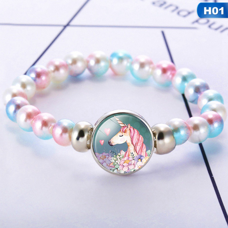 Vòng đeo tay chuỗi hạt thủy tinh hình kỳ lân cầu vồng 12 phong cách cho bé gái