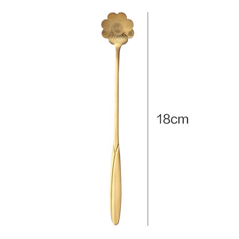 Muỗng inox cán dài hình hoa anh đào uống cafe ngũ cốc phong cách Hàn Quốc, thìa cafe cán dài