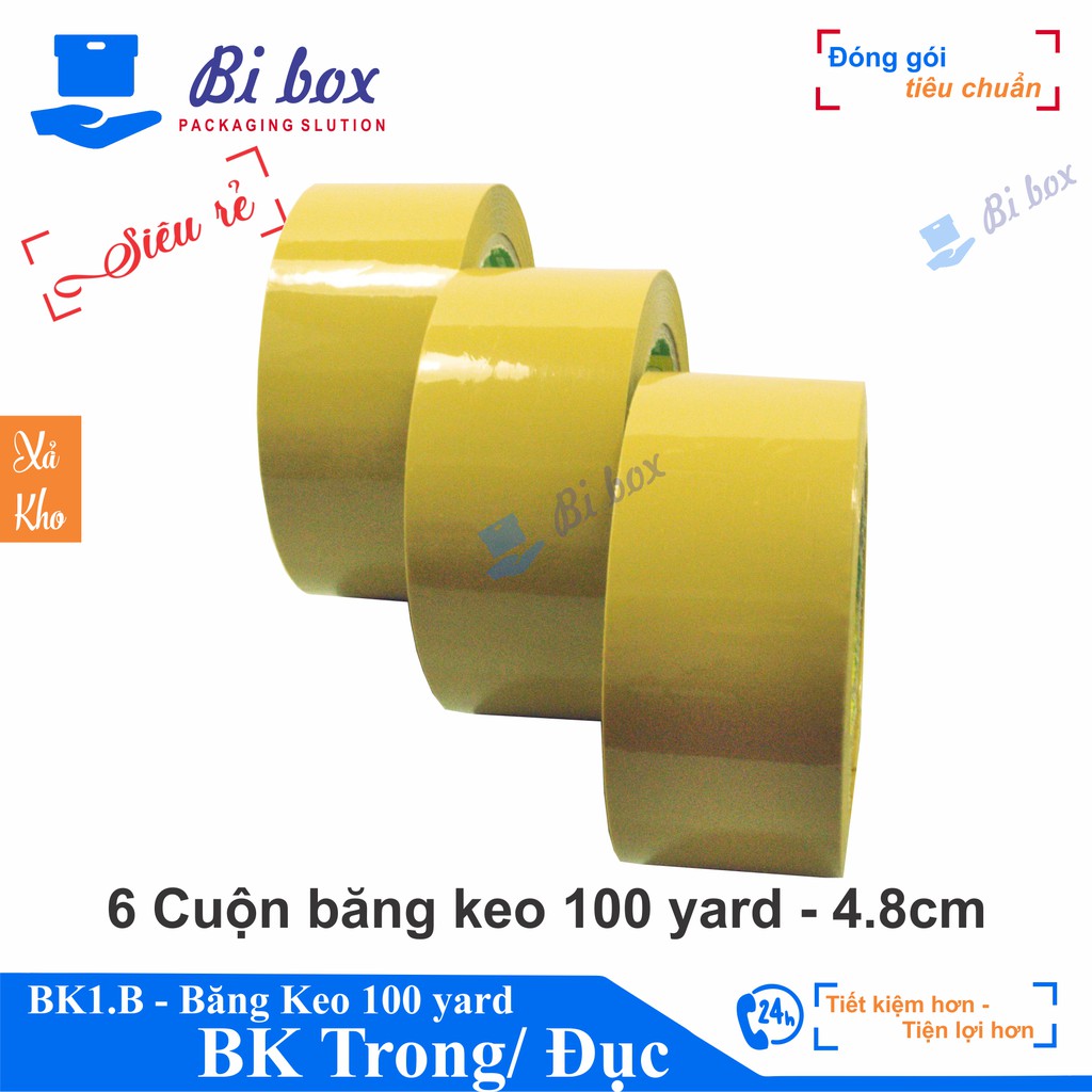 6 Cuộn băng keo đóng thùng hộp carton 100 yard