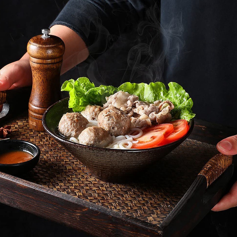 Bát Súp Ramen Nhật Bản Bằng Gốm Kèm Muỗng Đũa Phù Hợp Với Udon Soba Size Lớn