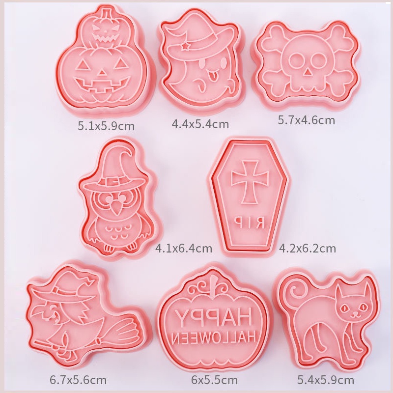 Set 8 khuôn cắt bánh quy họa tiết hoạt hình phong cách Halloween với nhiều loại tùy chọn khác
