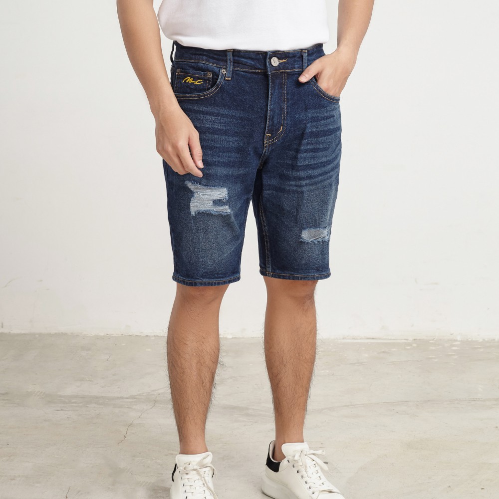 Quần short jean nam xanh rách MRC 0134 chất cotton cao cấp, form ôm vừa vặn, tôn dáng, trẻ trung - MENFIT