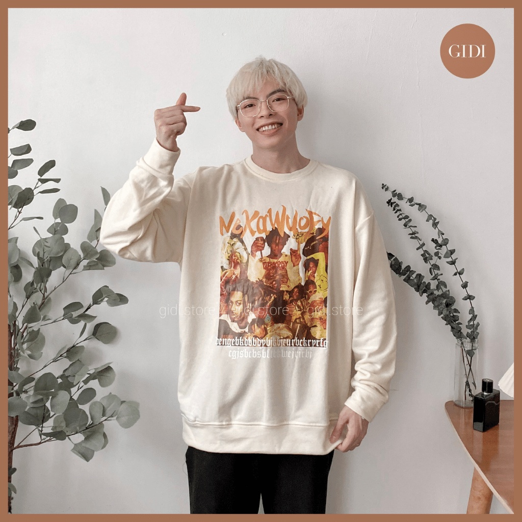Áo Sweater NIGA Nam Nữ Unisex in chữ màu Trắng/ Đen vải chân cua cao cấp dày dặn cổ tròn form rộng OVERSIZE