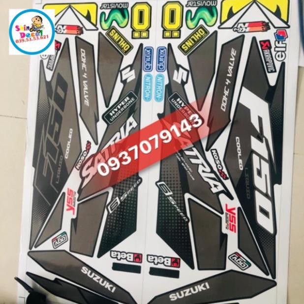 Tem rời satria fi 150 dán xe đen tem 3 lớp ko bay màu