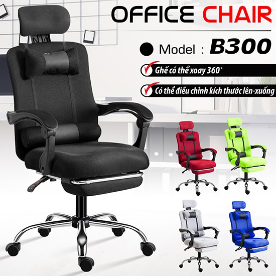 CHAIR Ghế Văn Phòng Gaming chân xoay, ngả 135 độ Mới 2021 Mẫu B300(BLACK)