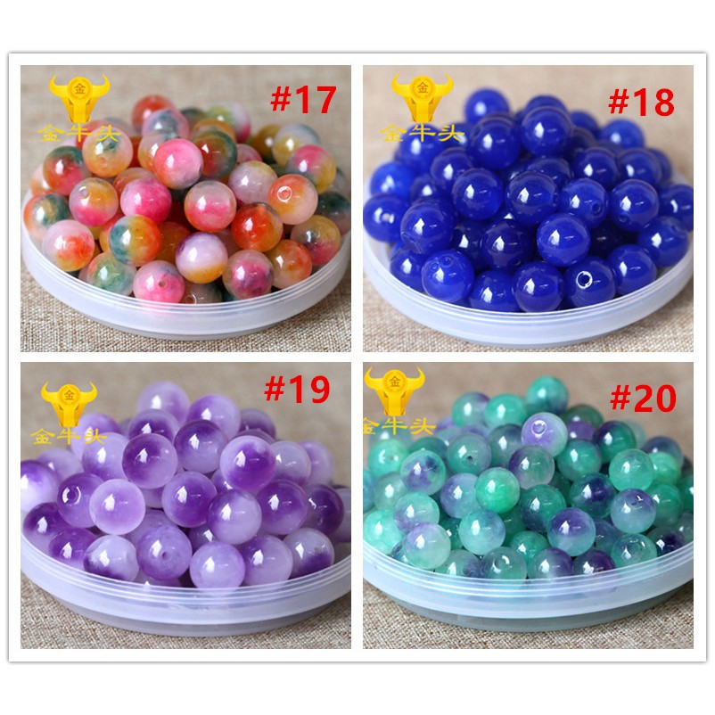 Set 10 hạt đá tròn tự nhiên 8-16mm tự làm trang sức chuỗi hạt