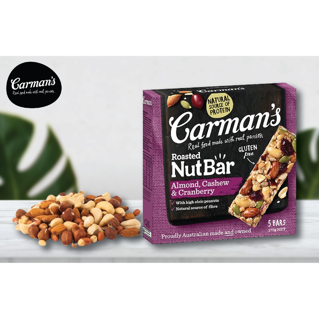 Thanh Hạt Carman's Nut Bar Hạnh Nhân, Hạt Điều, Nam Việt Quất - 175g