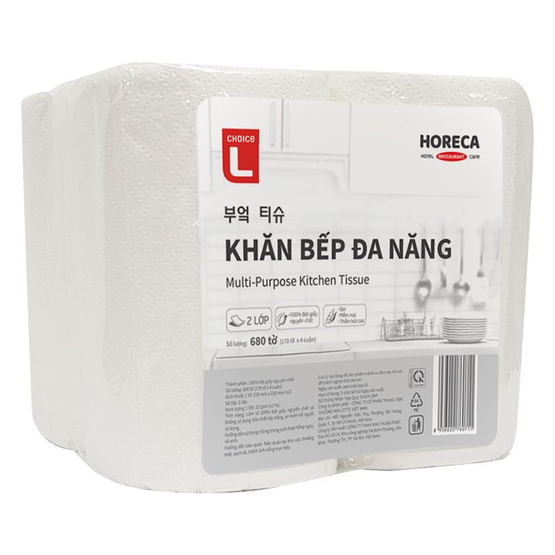 Khăn Giấy Bếp Đa Năng Choice L 2 Lớp Lốc 4 Cuộn lớn