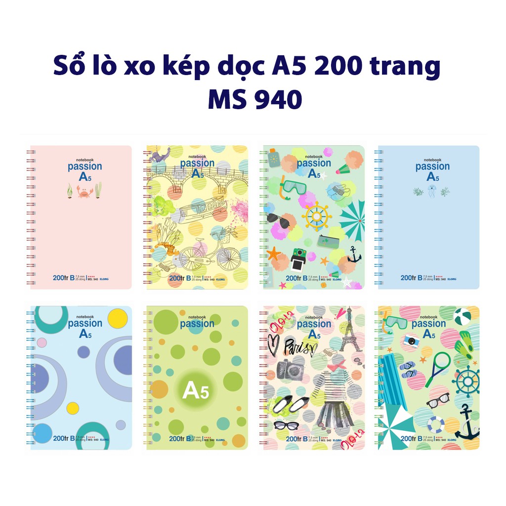 Sổ lò xo A5 Klong, sổ tay planner, vở kẻ ngang, caro học sinh tiện lợi