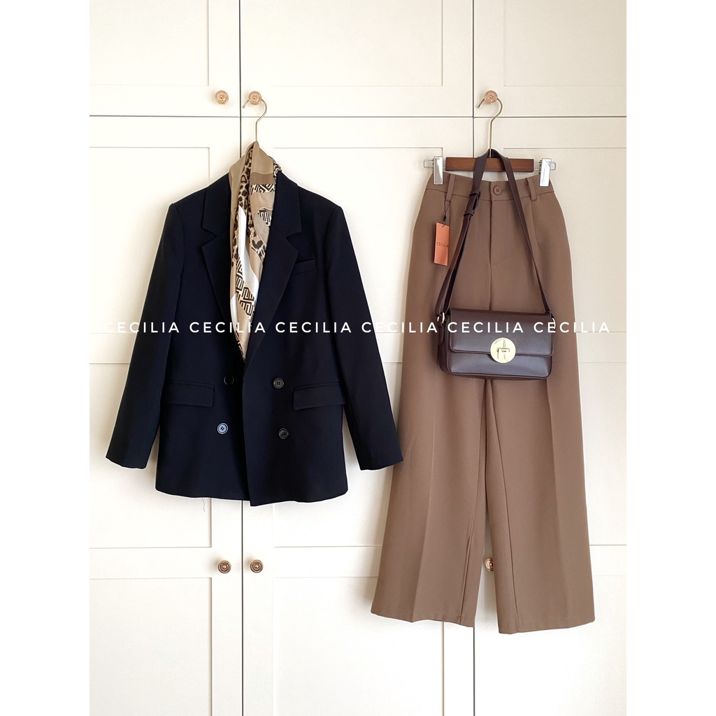 Áo blazer nữ dài tay 2 lớp CECILIA Design thiết kế AZURA khoác vest màu đen  dáng suông Hàn Quốc, có đệm vai