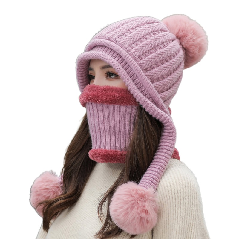 Set Mũ beanie + Khăn Choàng Cổ + Khăn Choàng Cổ Dệt Kim Giữ Ấm Thời Trang Cho Nữ