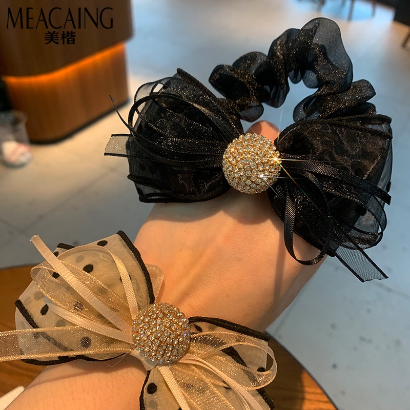 Dây Buộc Tóc Thắt Nơ Họa Tiết Chấm Bi Phong Cách Hàn Quốc Thanh Lịch Dành Cho Nữ