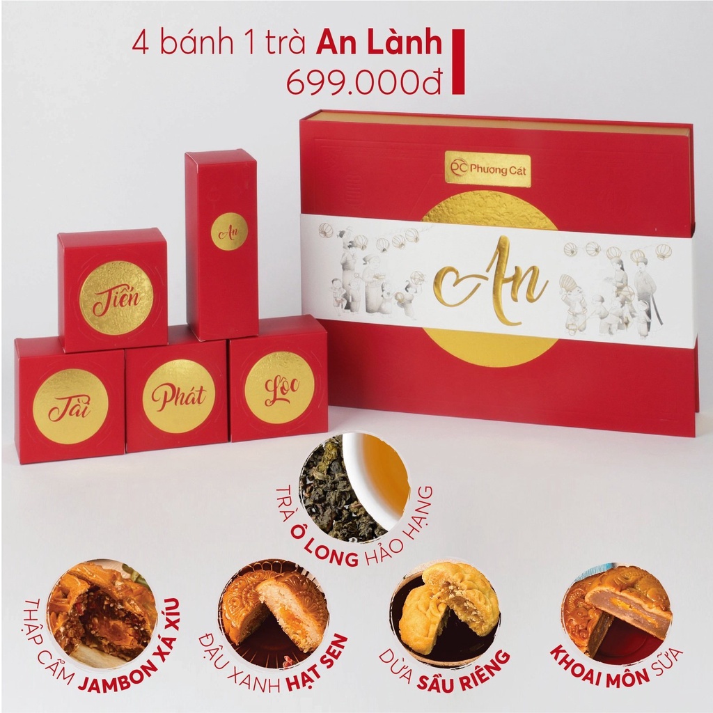 Bánh trung thu Nonglamfood | Phượng Cát An Lành - Hộp 4 bánh 1 trà lài