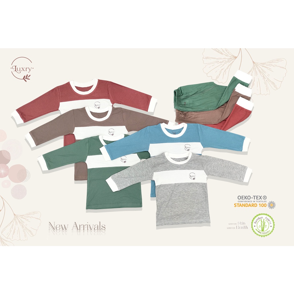 Bộ quần áo dài tay cổ tròn Luxry phối màu chất vải sợi tre gân tăm dày dặn cho bé từ 9 tháng đến 5 tuổi