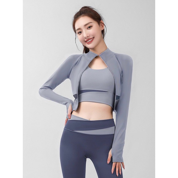 Áo khoác nữ croptop tập gym, áo thể thao Gym, Yoga, erobic thun Chất Vải Thun Co Dãn Mềm Mát  cao cấp