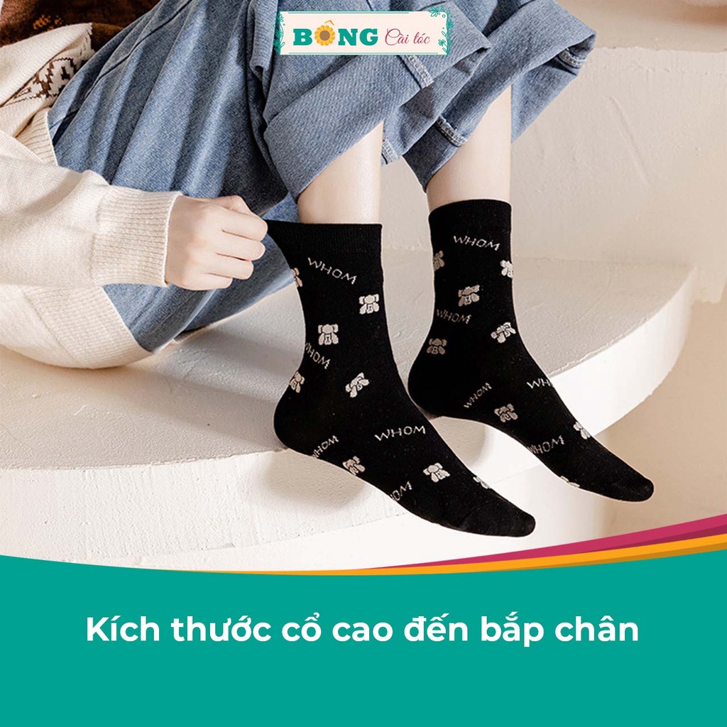 Tất nữ cổ cao nhiều màu họa tiết gấu thời trang phong cách Hàn Quốc TBC10 - Vớ BÔNG Cài Tóc