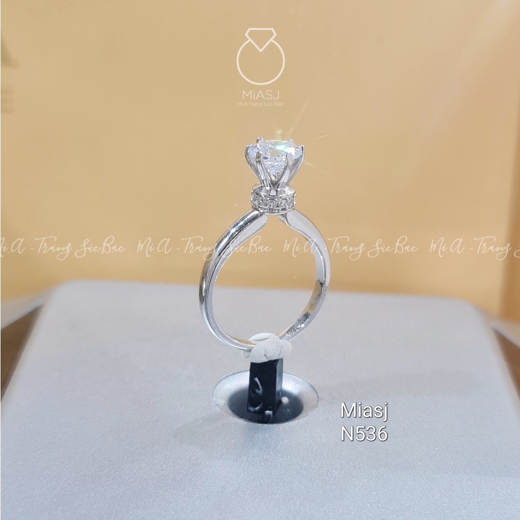 Nhẫn nữ bạc Ý S925 MiASJ đính đá đế tròn cao cấp N536