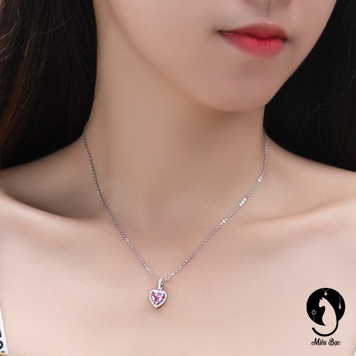 Dây chuyền nữ MIÊU BẠC Trái tim đính đá đỏ và hồng phong cách thời trang Ulzzang Unisex M400384 M400287