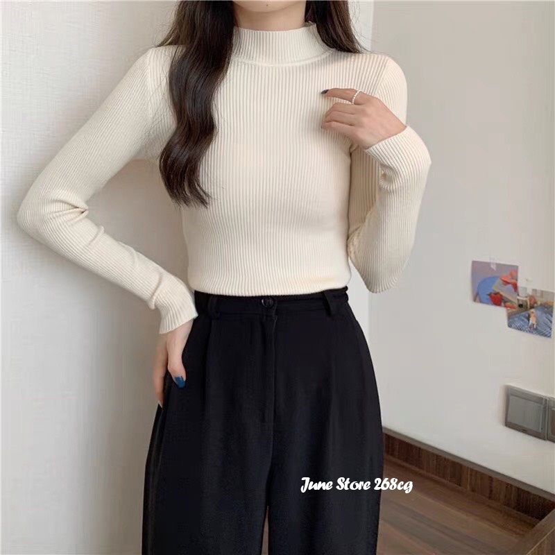 Áo len nữ Hàn Quốc xuất xịn, Áo len tăm cổ 3 phân chất mềm mịn, Áo giữ nhiệt nữ cổ cao