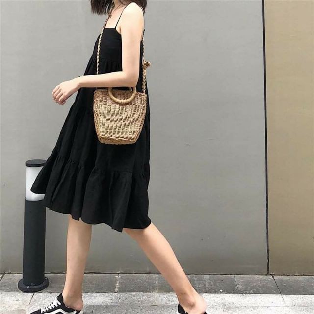 ❄️Đầm Maxi Đen Nữ 2 Dây Hở Lưng