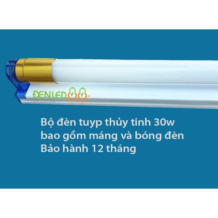 Bộ Đèn led Tuýp thủy tinh 30W 1,2m ánh sáng trắng + máng Đèn led rời