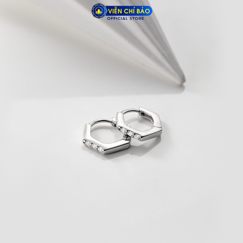 Bông tai bạc nữ hình lục giác đính đá bạc 925 thời trang phụ kiện trang sức nữ thương hiệu Viễn Chí Bảo B400123