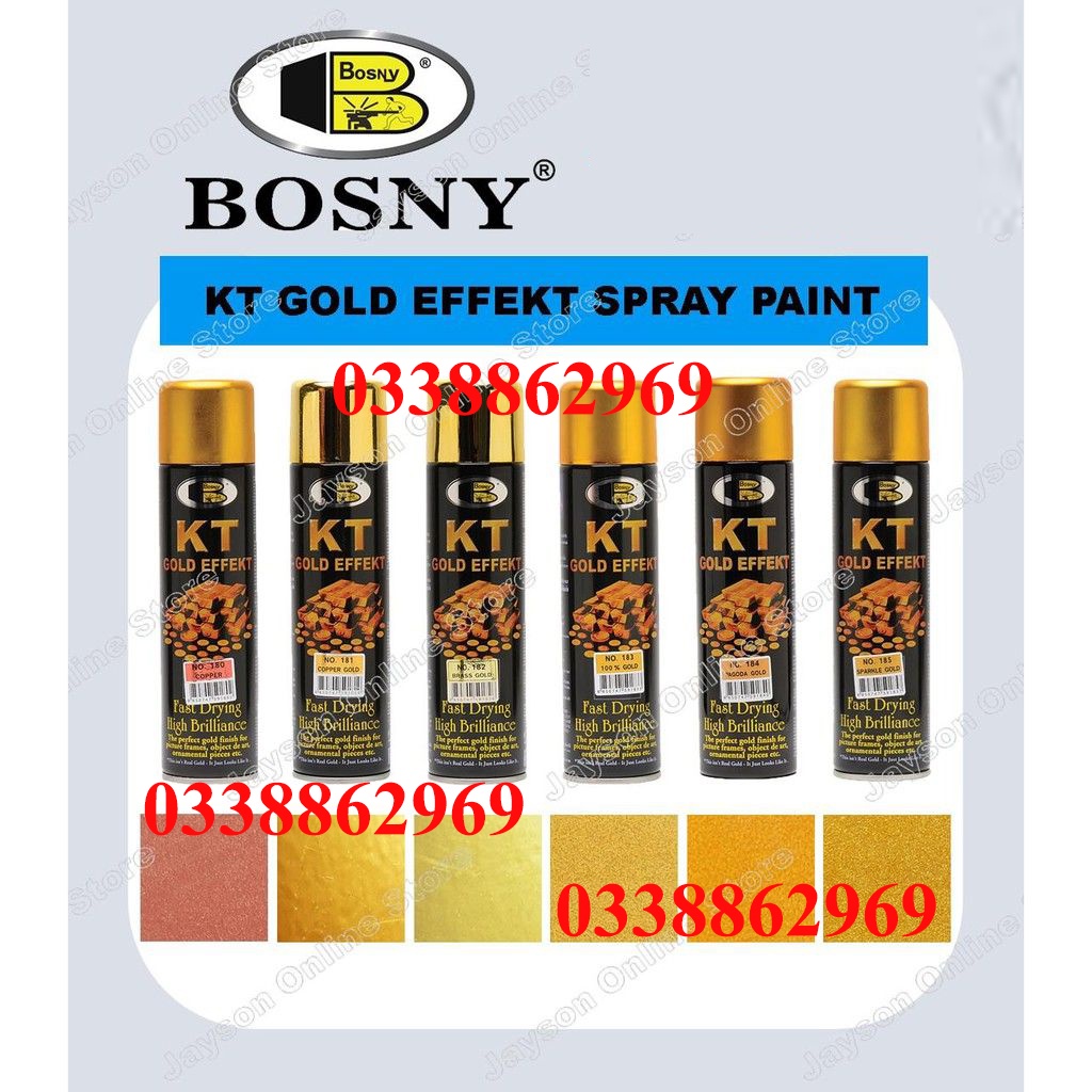 Bình Sơn Xịt Mạ Vàng Bosny 18K 24K KT Màu 180 181 182 183 184 185 crom- Sơn Xe Máy - Bình Xịt Mạ Vàng Tạo Hiệu Ứng Gold