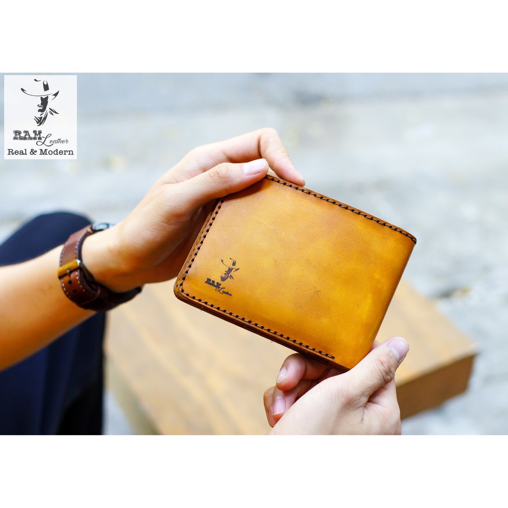 Ví nam da bò RAM Leather Khắc Trống Đồng Việt Nam Da Bò Italia Vegtan Màu Vàng