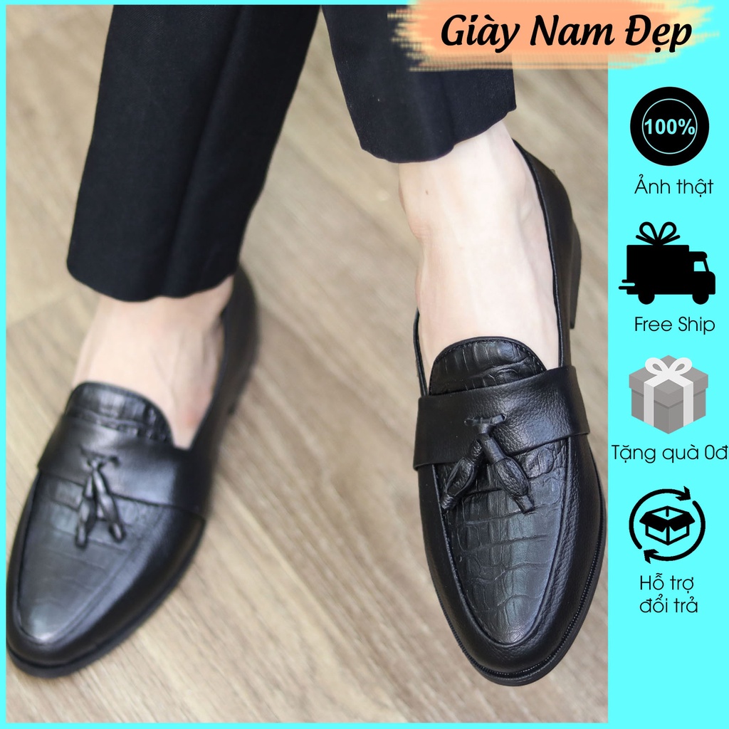 Giày Lười Nam Đẹp Giá Dập Vân Cá Sấu Sang Trọng Mã X091 Có Chuông