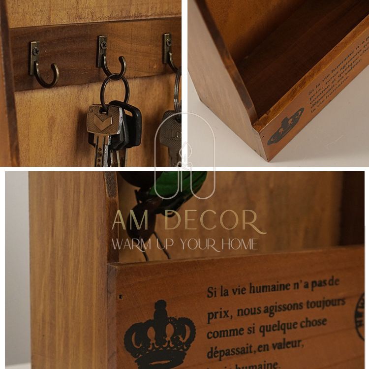 Tủ gỗ thông treo tường treo móc chìa khoá decor trang trí phòng khách sang trọng - AM Decor