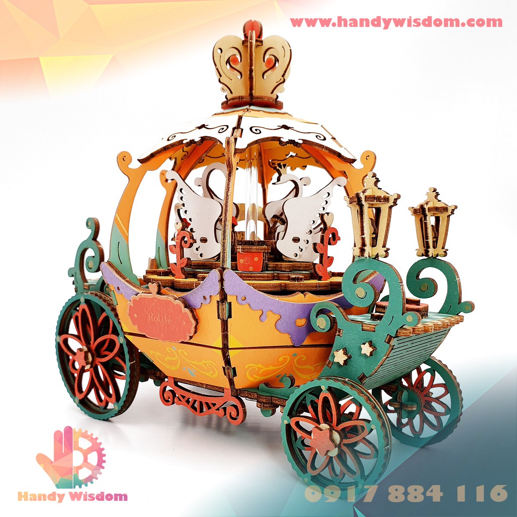 [Mã SKAMLTSM9 giảm 10% đơn 99K] Mô hình hộp nhạc gỗ - Xe bí đỏ - Robotime Pumpkin Carriage AM45