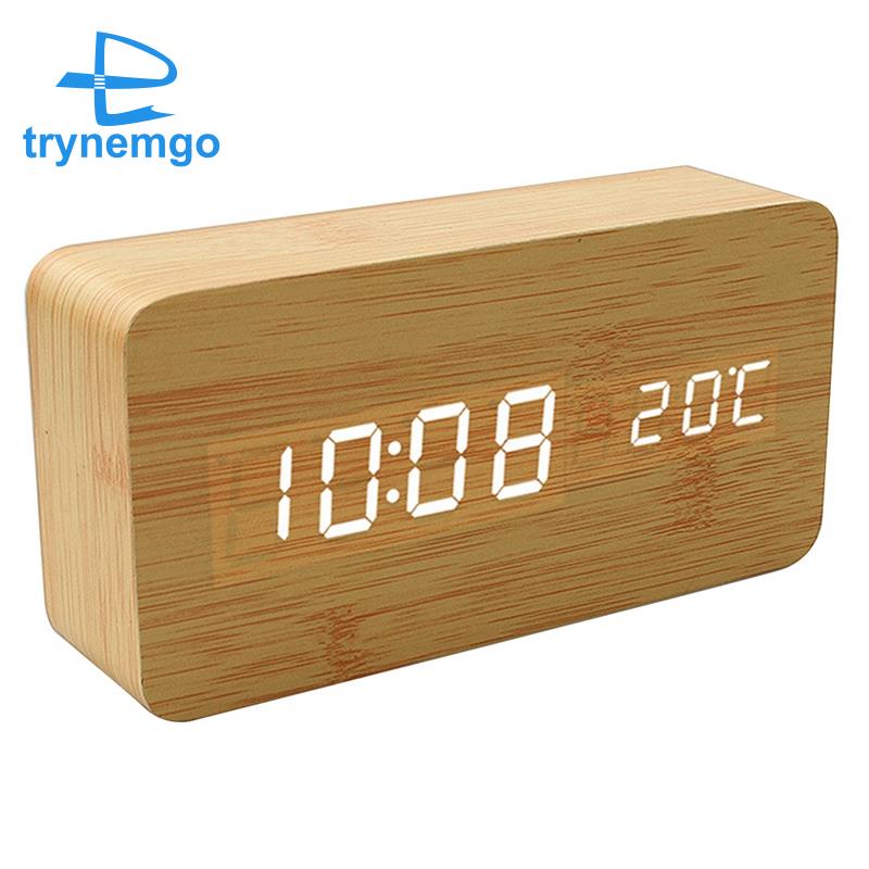 Wooden LED Alarm Clocks Digital Display Table Clock Black