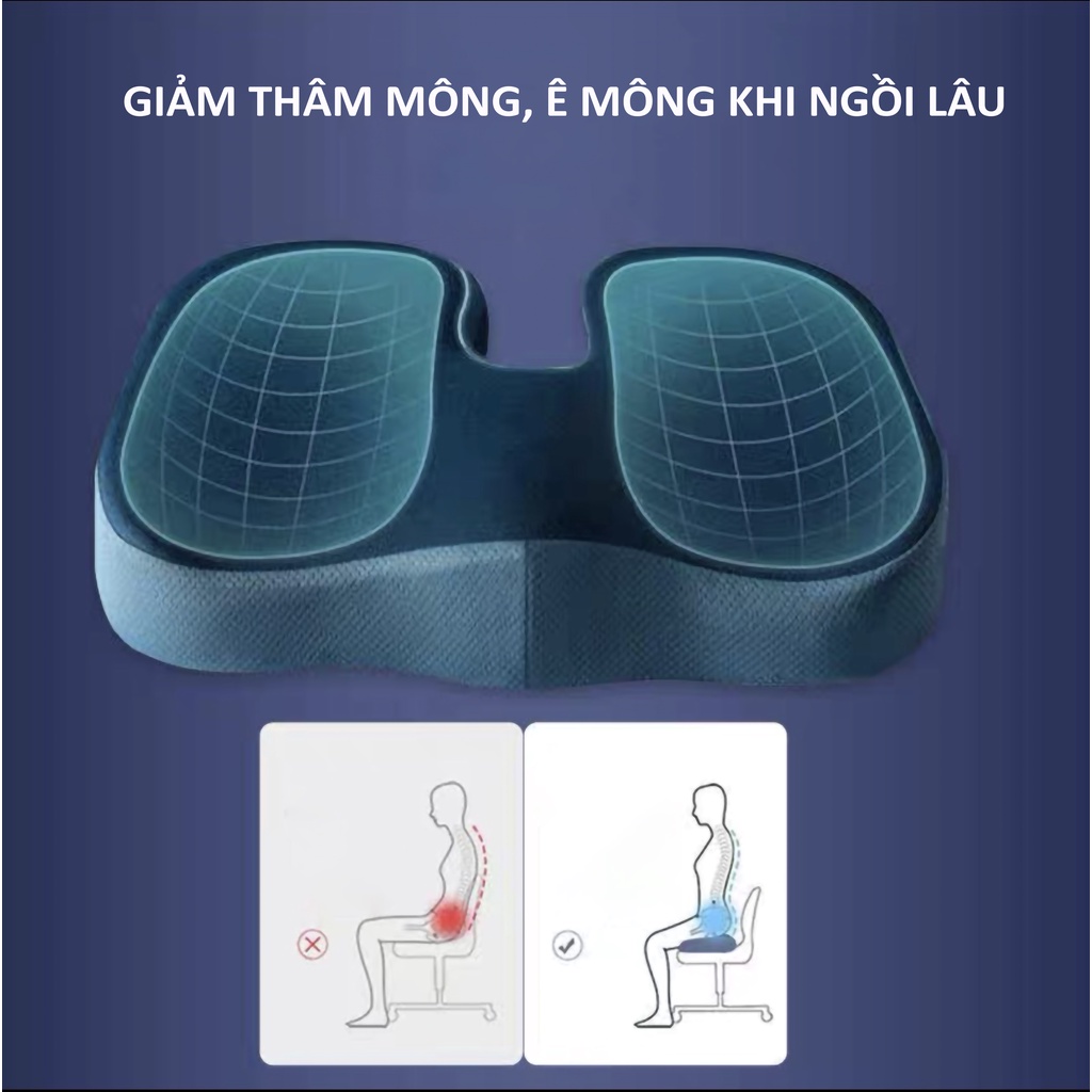 Đệm lót ghế chống đau xương cụt CECILA, ruột cao su non đàn hồi cực tốt, có gel lạnh làm mát