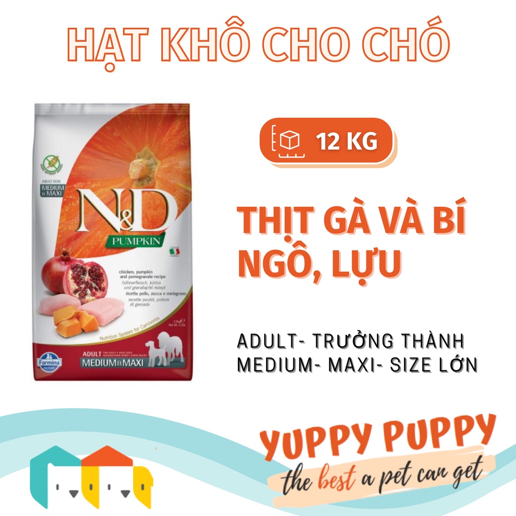 [CODE 5% YUPPY5] Farmina dòng N&amp;D Pumpkin - Grain Free Gà và Lựu cho chó trưởng thành  size lớn 12kg