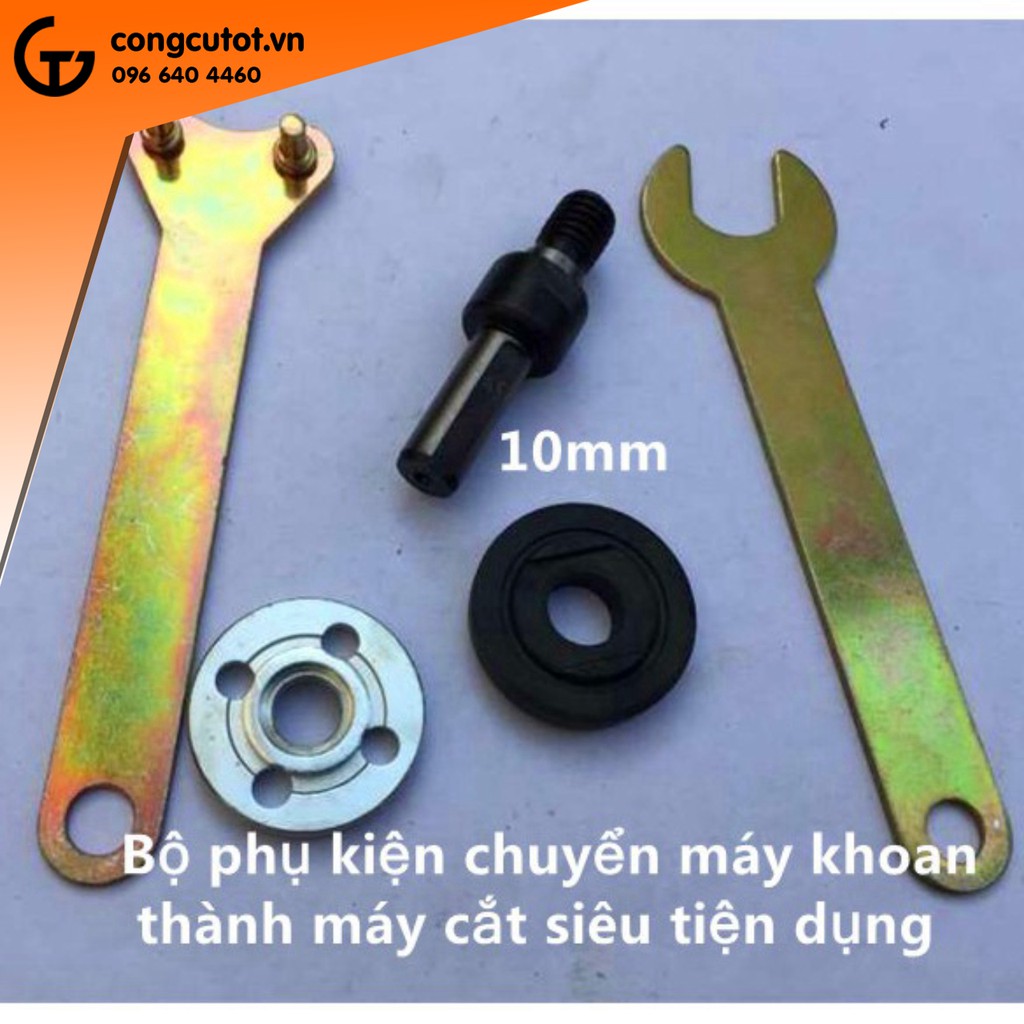 Bộ phụ kiện chuyển máy khoan thành máy cắt máy cưa, máy mài TRỤC 10mm