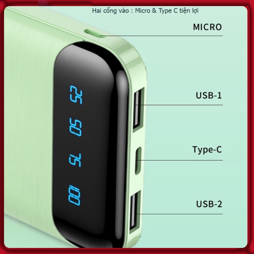 Sạc Dự Phòng mini 10000mah WK DESIGN WP161 chính hãng sạc nhanh 2.1A 2 cổng sạc thuận tiện - BAOVY