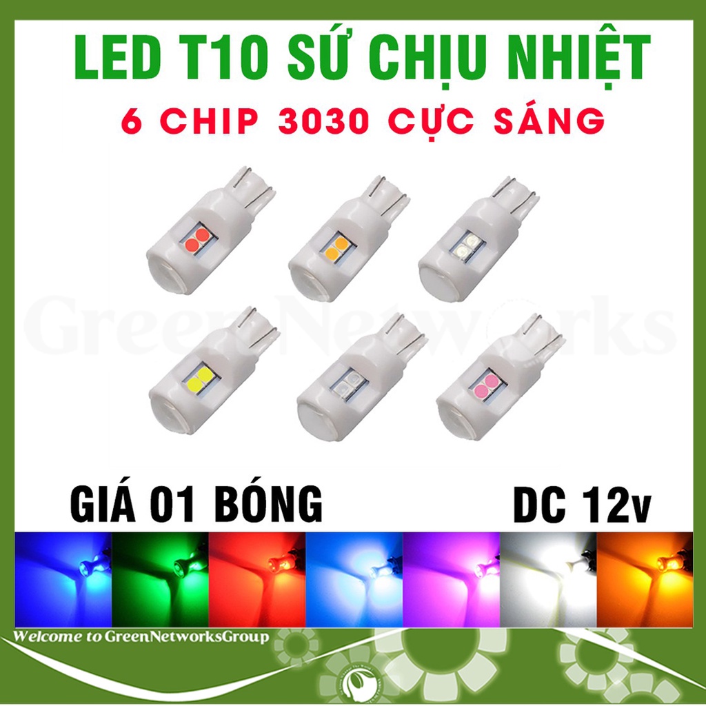 Đèn xi nhan LED T10 đúc sứ - xi nhan demi cho xe máy T10 6 Led DC 12V Greennetworks