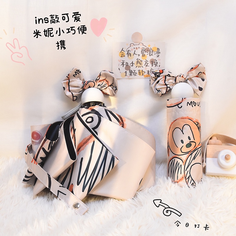 Dù Gấp Tự Động Chống Tia UV Họa Tiết Chuột Minnie Dễ Thương