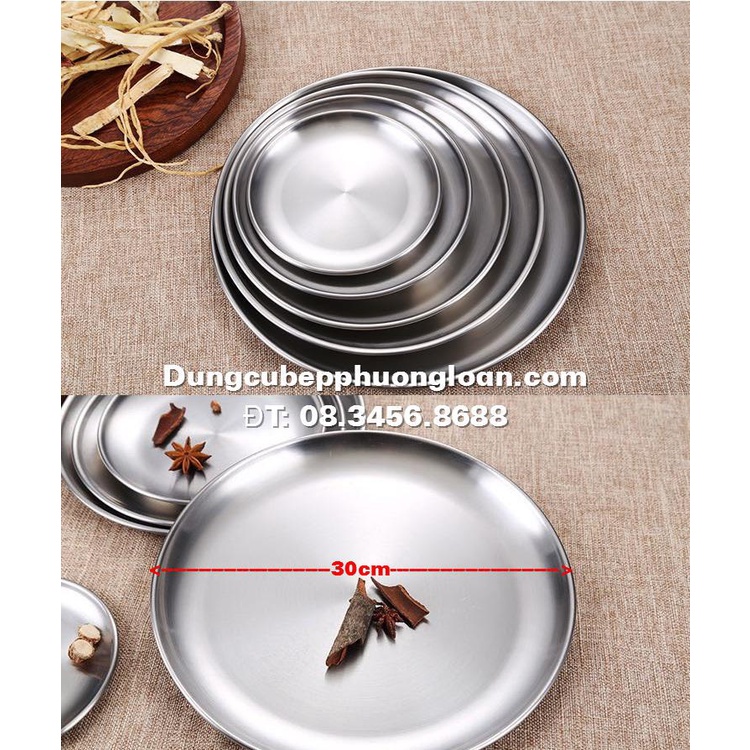 Đĩa Inox tròn Hàn Quốc, đựng thức ăn hoa quả bằng thép không ghỉ cao cấp size 23cm, 26cm, 30cm
