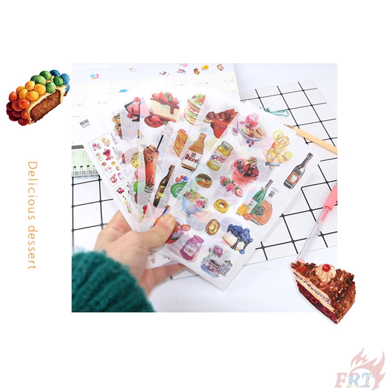 Bộ 6 tờ sticker dán nhật ký hình món bánh kem tráng miệng ngon lành