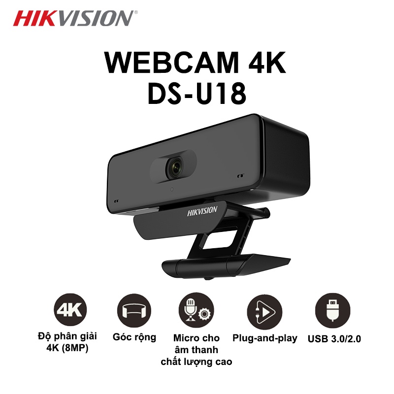 [Siêu rõ nét] Webcam HIKVISION DS-U18 4K siêu nét tích hợp mic chuyên dụng cho Livestream, Học và làm Online