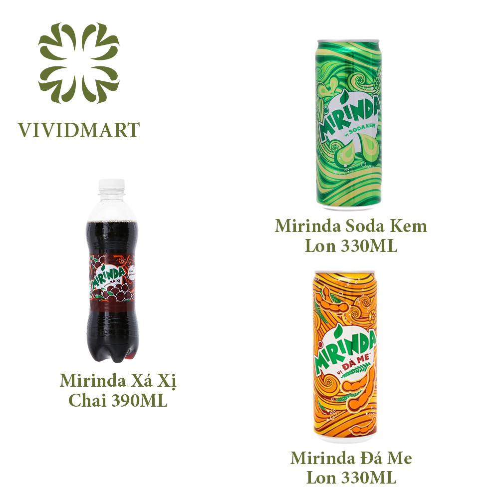 NƯỚC NGỌT MIRINDA - XÁ SỊ (chai 390ml), SODA KEM (lon 330ml), ĐÁ ME (lon 330ml) - CHAI/LON - PEPSI