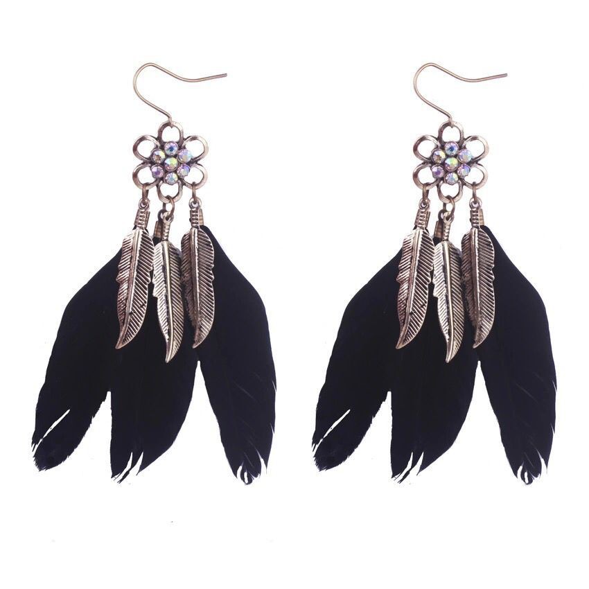 Khuyên tai nữ màu đen đẹp cá tính dáng dài phong cách bohemian bông tai nữ dễ thương; B05 - BONMIE