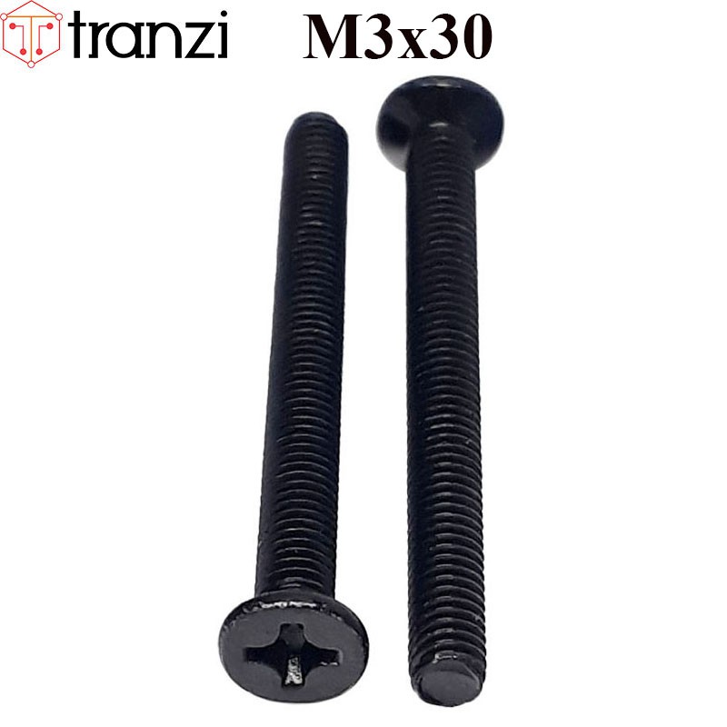Vít bake đầu bằng thân bu lông mạ đen M3x30 - túi 50 cái