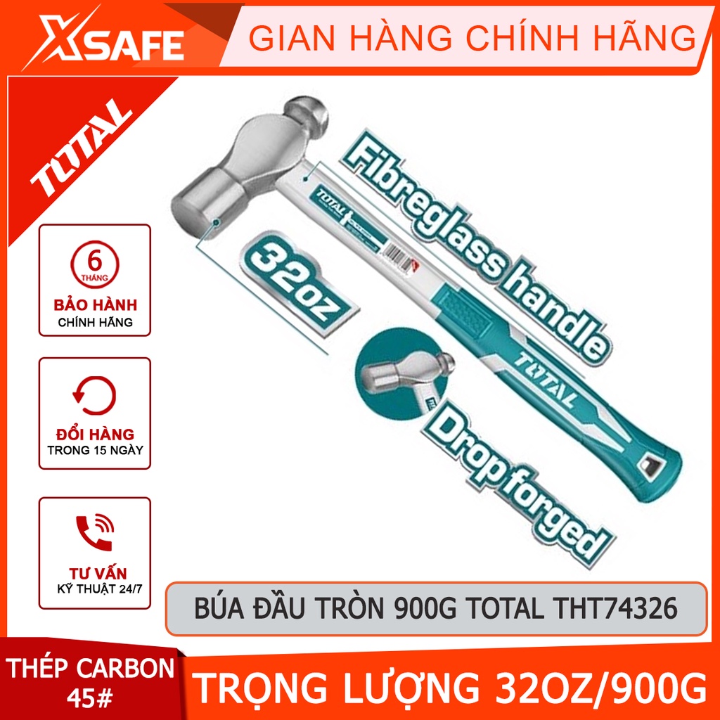 Búa đóng đinh TOTAL THT74326 1 đầu bằng 1 đầu tròn, thép carbon 45 cứng cáp, rèn đúc nguyên khối, chịu nhiệt[CHÍNH HÃNG]
