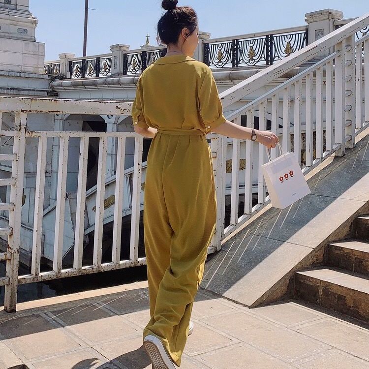 Jumpsuit Lưng Cao Ống Rộng Thời Trang Dành Cho Nữ