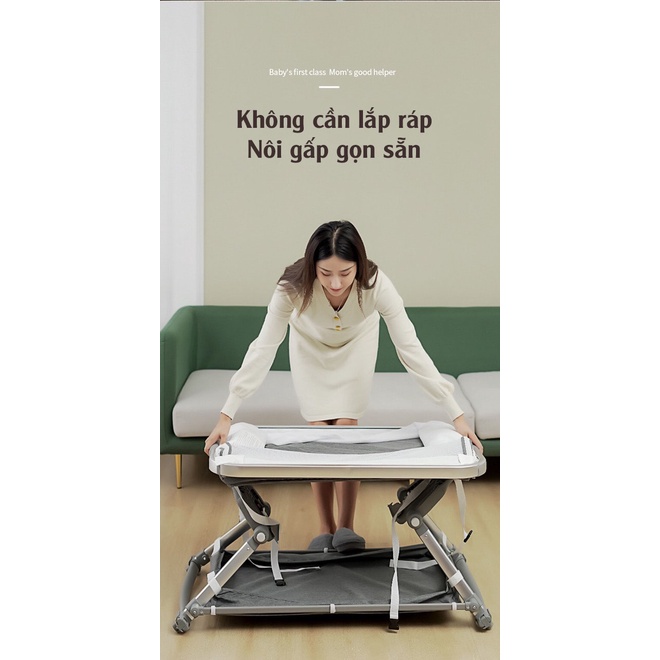 Cũi kề giường nâng hạ độ cao LOVE, Nôi di động đa năng, bập bênh,  gấp gọn, cho bé 0-3 tuổi, mang đi kèm túi xách